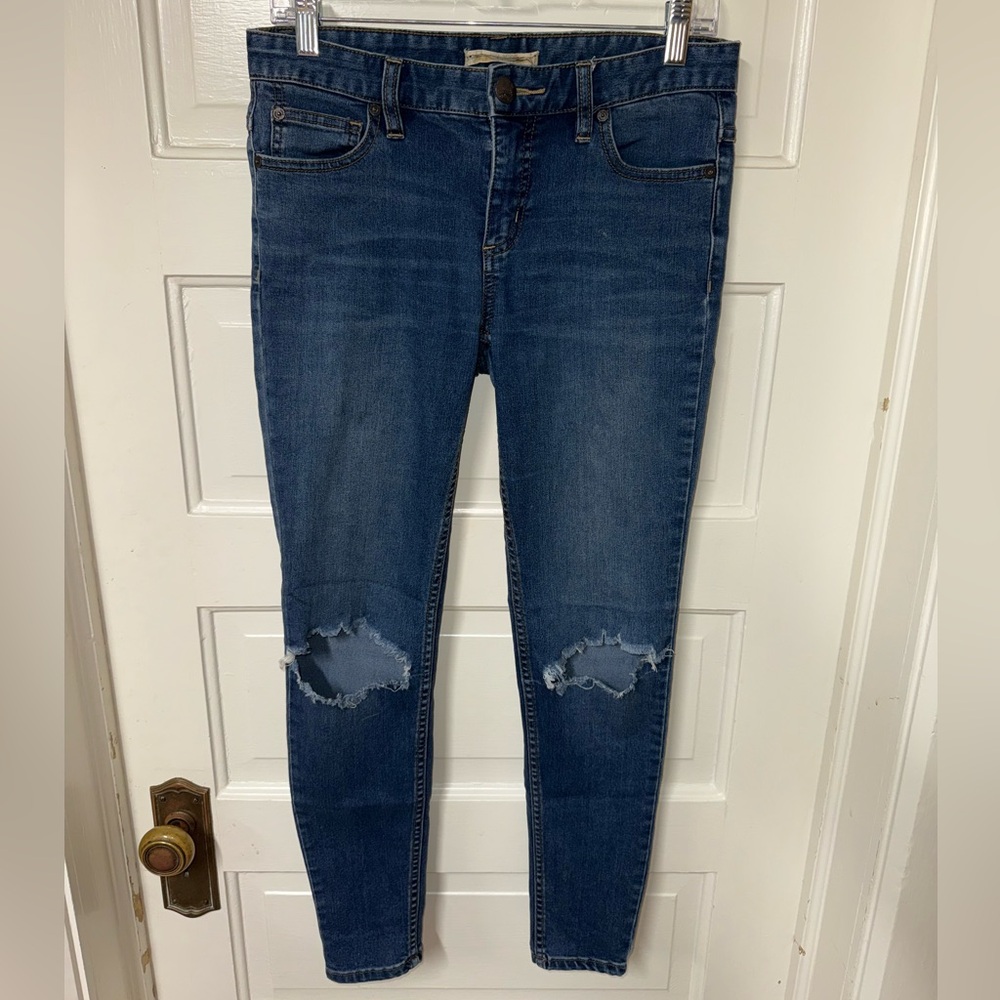 Free People Dark Blue Distressed Skinny Jeans